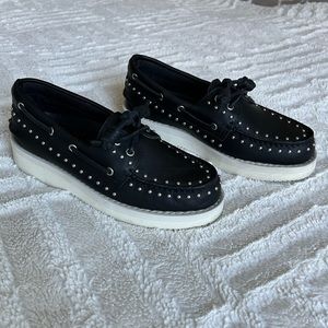 Sperry Rebecca Minkoff Authentic Original Stud Boat Shoe Black 7 (fits 7.5) EUC